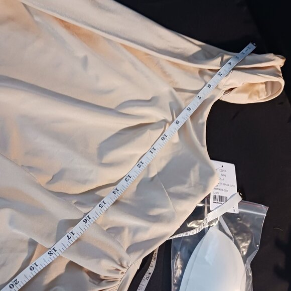 NWT, Cynthia & Sahar XL Luz, One-Shoulder Stretch Satin Mermaid Dress, Champagne - Picture 12 of 13